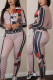 Multicolor Fashion Casual Print Basic Zipper Collar Long Sleeve Two Pieces
