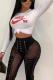 Red Casual Print Letter O Neck Tops