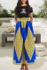 Gold Fashion Street Print Patchwork O Neck Short Sleeve Two Pieces