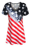 Red Casual Print Patchwork V Neck Straight Dresses