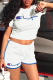 White Casual Print Letter O Neck Short Sleeve Two Pieces