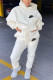White Fashion Casual Letter Embroidery Basic Hooded Collar Long Sleeve Two Pieces