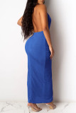 Pink Sexy Solid Hollowed Out Patchwork Slit Fold Halter Straight Dresses