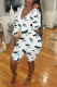 Green Sexy Print V Neck Regular Rompers