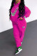 Pink Daily Print Patchwork Hooded Collar Long Sleeve Two Pieces