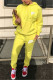 Yellow Fashion Casual Letter Embroidery Basic Hooded Collar Long Sleeve Two Pieces