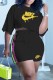 Black Fashion Casual Print Letter O Neck Short Sleeve Two Pieces