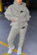 Grey Fashion Casual Letter Embroidery Basic Hooded Collar Long Sleeve Two Pieces