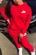 Red Fashion Casual Letter Embroidery Basic Hooded Collar Long Sleeve Two Pieces