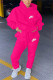Rose Red Fashion Casual Letter Embroidery Basic Hooded Collar Long Sleeve Two Pieces