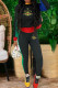 Black Casual Print Patchwork O Neck Long Sleeve Two Pieces