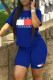 Royal Blue Fashion Casual Print Basic O Neck Short Sleeve Two Pieces