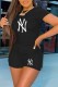 Black Fashion Casual Print Letter O Neck Short Sleeve Two Pieces