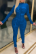 Blue Casual Print Patchwork Half A Turtleneck Skinny Jumpsuits