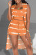 Orange Casual Print Patchwork Spaghetti Strap Sleeveless Two Pieces