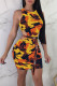 Yellow Fashion Casual Camouflage Print Hollowed Out O Neck Sleeveless Dress (Without Belt)