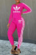 Pink Fashion Casual Print Basic O Neck Long Sleeve Two Pieces