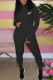 Black Fashion Casual Embroidery Basic Turtleneck Regular Jumpsuits
