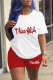 White Red Casual Print Patchwork O Neck Short Sleeve Two Pieces