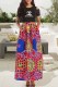 Red Blue Fashion Street Print Patchwork O Neck Short Sleeve Two Pieces