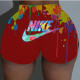 Red Fashion Casual Print Basic Skinny Mid Waist Shorts