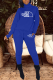 Blue Street Print Letter Turtleneck Long Sleeve Two Pieces
