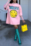 Pink Casual Print Patchwork O Neck Straight Dresses