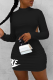 Black Casual Print Hollowed Out Patchwork Half A Turtleneck Pencil Skirt Dresses