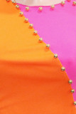 Rose Red Sexy Solid Rivets Patchwork Asymmetrical O Neck Sleeveless Two Pieces