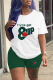 Green Casual Print Patchwork O Neck Short Sleeve Two Pieces