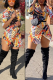 Multi-color Casual Print Patchwork Turndown Collar Tops