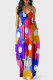 Multicolor Fashion Casual Print Backless Spaghetti Strap Long Dress
