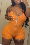 Orange Sexy Solid Bandage Patchwork Spaghetti Strap Skinny Rompers