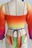 Colour Fashion Sexy Gradual Change Print Bandage Swimwears (With Paddings)