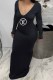 Black Fashion Sexy Print Letter V Neck One Step Skirt Dresses