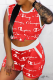 Red Casual Print Patchwork O Neck Sleeveless Two Pieces