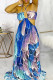 Blue Fashion Sexy Print Bandage Backless Halter Long Dress
