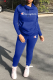 Royal Blue Casual Print Draw String Turtleneck Long Sleeve Two Pieces