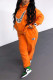 Orange Daily Print Patchwork Hooded Collar Long Sleeve Two Pieces