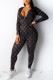 Black Fashion Casual Print Basic Hooded Collar Long Sleeve Two Pieces