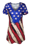 Red Casual Print Patchwork V Neck Straight Dresses