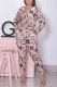 Pink Fashion Casual Print Basic Zipper Collar Long Sleeve Two Pieces