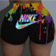 Black Fashion Casual Print Basic Skinny Mid Waist Shorts
