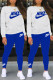 Blue Fashion Casual Letter Print Basic O Neck Long Sleeve Two Pieces