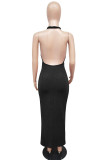 Pink Sexy Solid Hollowed Out Patchwork Slit Fold Halter Straight Dresses