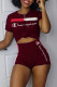 Red Fashion Casual Print Basic O Neck Short Sleeve Two Pieces