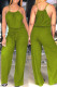 Green Casual Solid Patchwork Spaghetti Strap Straight Jumpsuits