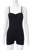 Black Sexy Solid Patchwork Spaghetti Strap Skinny Rompers