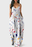 Multicolor Fashion Casual Print Backless Spaghetti Strap Long Dress