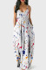 White Fashion Casual Print Backless Spaghetti Strap Long Dress